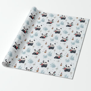 Papier Cadeau Panda aquarelles vacances hiver motif