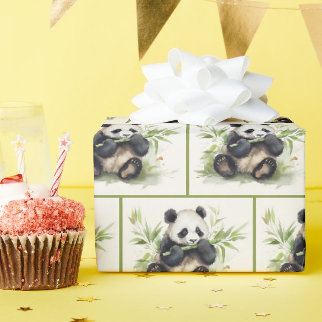 Papier Cadeau Panda Bear et Bambou Aquarelle (Fête d'anniversaire)