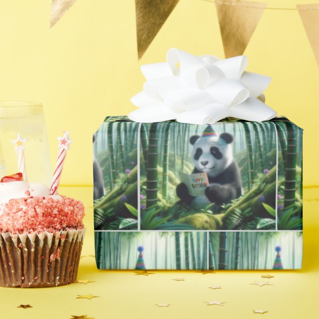 Papier Cadeau Panda Bear Lecture d'une carte d'anniversaire (Fête d'anniversaire)