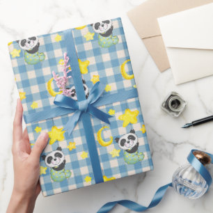 Papier Cadeau Panda bébé avec lune et étoiles