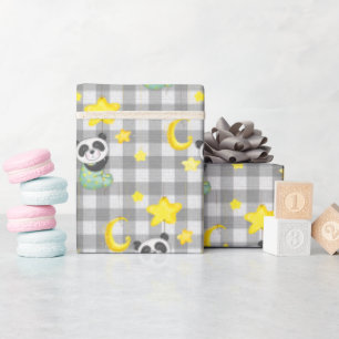 Papier Cadeau Panda bébé avec lune et étoiles