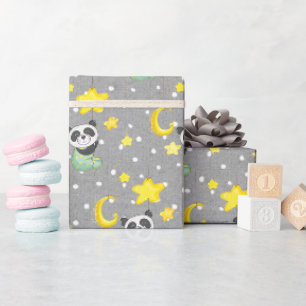 Papier Cadeau Panda bébé avec lune et étoiles
