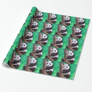 Papier Cadeau Panda dans une peinture d'arbre