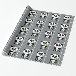 Papier Cadeau Panda en bambou bleu dans des couches-culottes