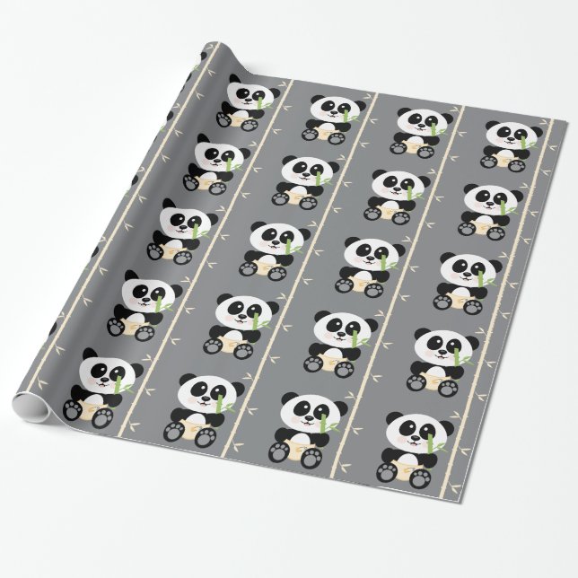 Papier Cadeau Panda en bambou jaune dans des couches-culottes (Déroulé)