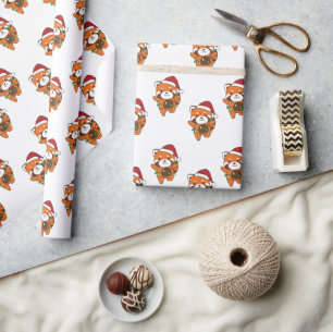 Papier Cadeau Panda rouge Animaux d'hiver Pandas rouge enveloppe