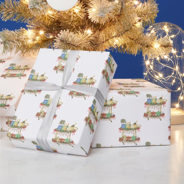 Papier Cadeau Panier de champagne de Noël en aquarelle (Vacances)