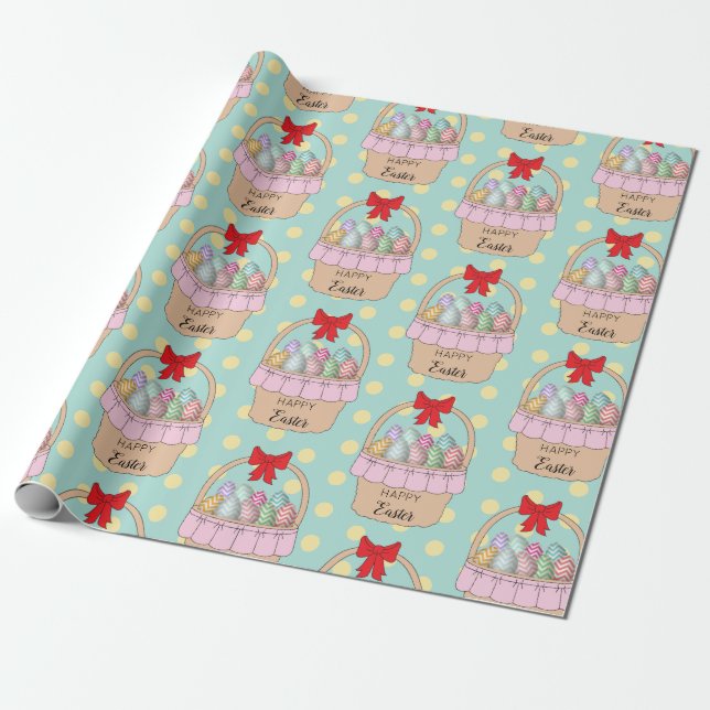 Papier Cadeau Panier de Pâques et oeufs de Pâques Pastel (Déroulé)