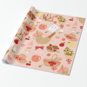 Papier Cadeau panier de pique-nique de cottagecore rose