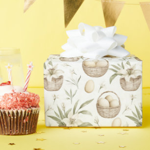 Papier Cadeau Panier d'oeufs de Pâques   Pâques neutres