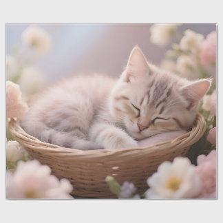 Papier Cadeau Panier Floral de Chatons Endormis Rêveur
