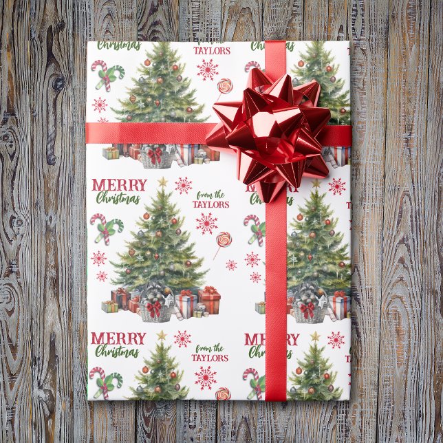 Papier Cadeau Panier Schnauzer Terrier sous l'arbre de Noël (Créateur téléchargé)