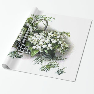 Papier Cadeau Panier vintage de fleur du muguet
