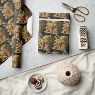 Papier Cadeau Paniers De Blé D'Automne Liés Au Ruban Plaid