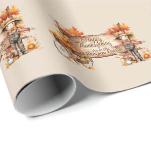 Papier Cadeau Panneau bon thanksgiving bois & Scène d'automne