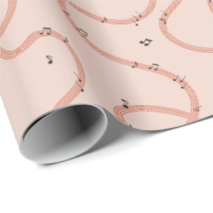 Papier Cadeau Panneau de notes de musique supplémentaires rose