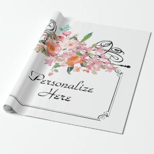 Papier Cadeau Panneau de penderie à fleurs victoriennes blanc ma