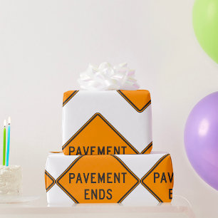 Papier Cadeau Panneau de signalisation de fin de chaussée Averti