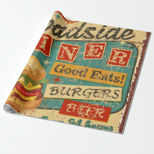 Papier Cadeau Panneau métallique vintage Roadside Diner, diner, 