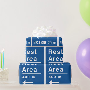 Papier Cadeau Panneau routier Blue Rest Area