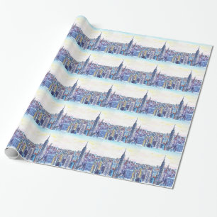 Papier Cadeau Panorama d'horizon de Manhattan dans l'aquarelle
