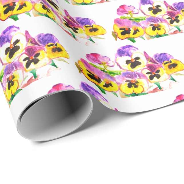 Papier Cadeau Pansies Fleurs Florales Pansy Envelopper Cadeau Jo (Coin rond)