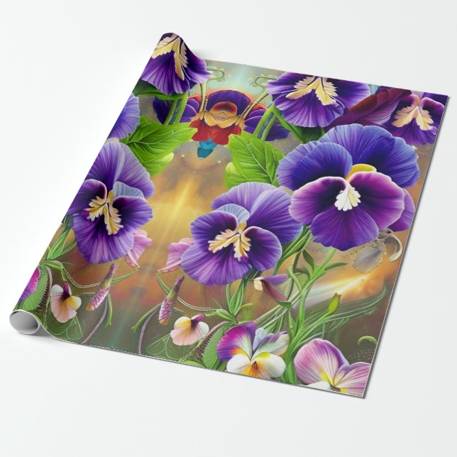 Papier Cadeau Pansies violettes -AI ART (Déroulé)