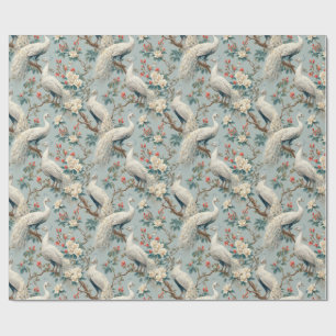Papier Cadeau Paon blanc vintage et chinoiserie florale