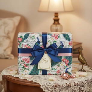 Papier Cadeau Paon et roses