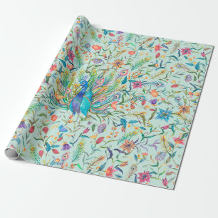 Papier Cadeau Paon floral