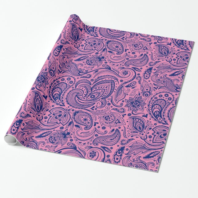 Papier Cadeau Pap Motif D'Enveloppement Rose Et Bleu Floral Pais (Déroulé)
