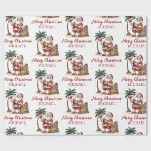 Papier Cadeau Papa Noël personnalisé Plage Tropicale Palmier Haw