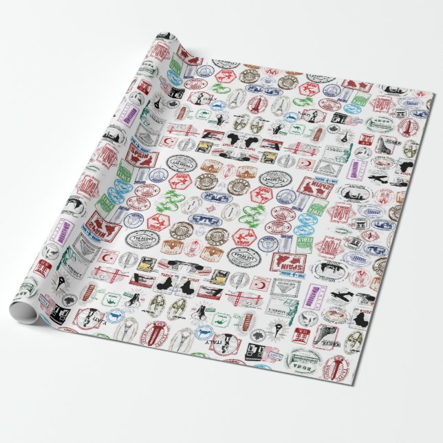 Papier Cadeau Paper de Travel Stamp (Déroulé)