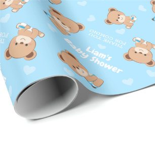 Papier Cadeau Papier à baby shower avec poussette pour garçon