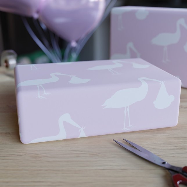 Papier Cadeau Papier à Baby shower de  rose cigogne (Créateur téléchargé)