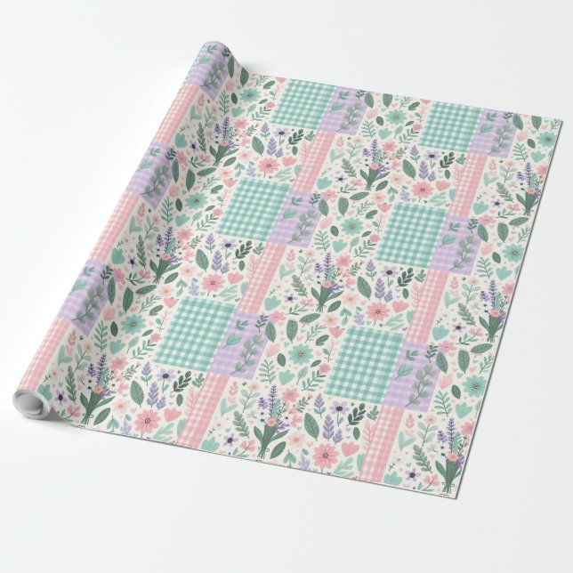 Papier Cadeau Papier à écailles Pastel Floral (Déroulé)