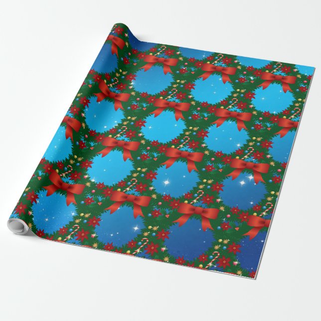 Papier Cadeau Papier à emballer Couronne de Noël (76x152cm) (Déroulé)