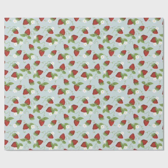 Papier Cadeau Papier à enveloppement blanc à la fraise (Plat)