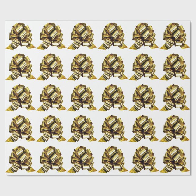 Papier Cadeau Papier à enveloppement blanc Gold Bow (Plat)