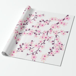 Papier Cadeau Papier à enveloppement blanc rose fleur de cerisie