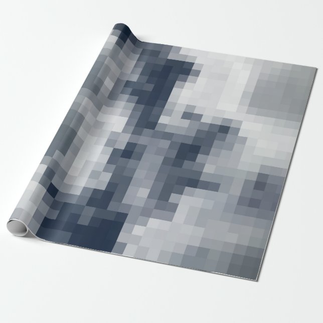 Papier Cadeau Papier à enveloppement bleu et blanc pixé (Déroulé)