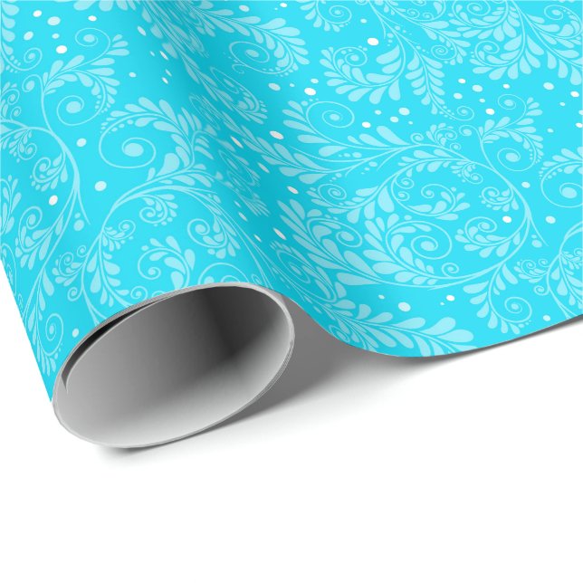 Papier Cadeau Papier à enveloppement bleu floral élégant (Coin rond)
