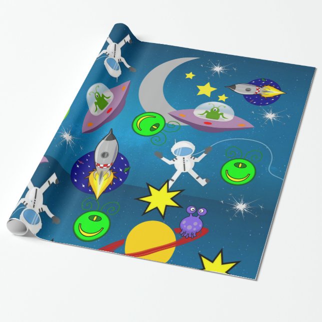 Papier Cadeau Papier à enveloppement brillant, Aliens de vaissea (Déroulé)
