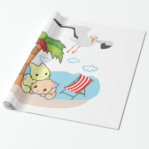 Papier Cadeau Papier à enveloppement brillant, Chats de Plage Oi