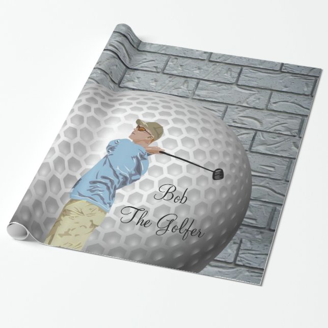 Papier Cadeau Papier à enveloppement brillant, Golf Golfing Golf (Déroulé)