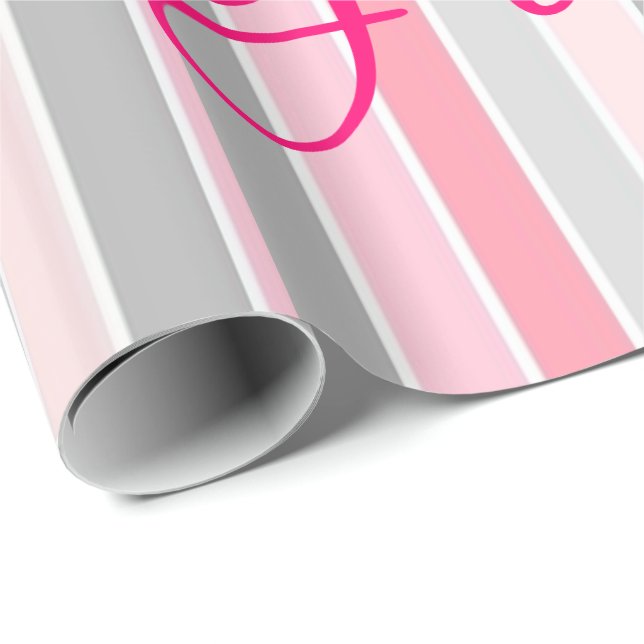 Papier Cadeau Papier à enveloppement brillant Pink Stripe Floral (Coin rond)