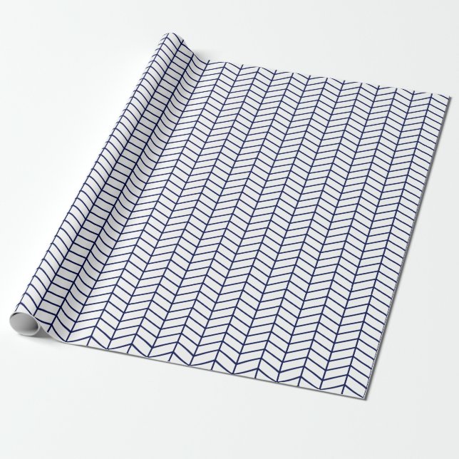 Papier Cadeau Papier à enveloppement Chevron - bleu marine sur b (Déroulé)