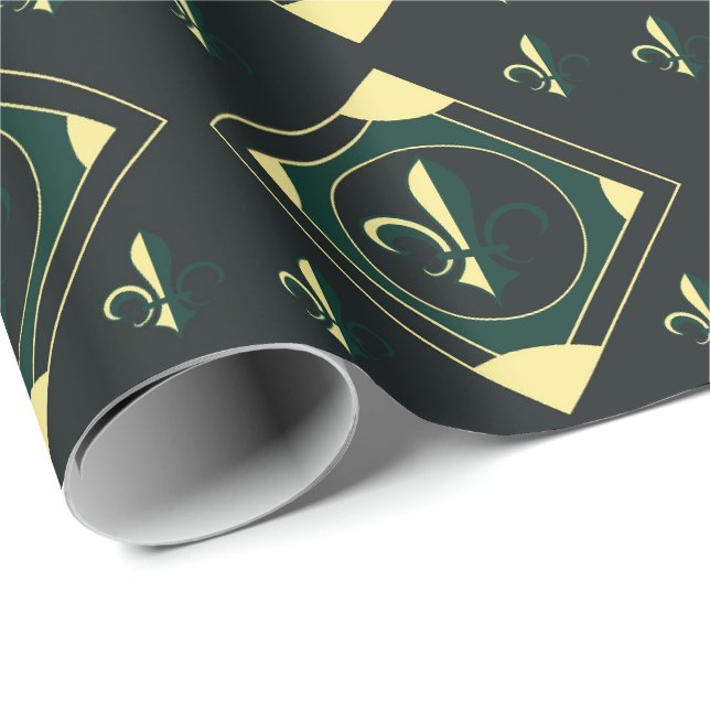 Papier Cadeau Papier à enveloppement classique noir vert (Coin rond)