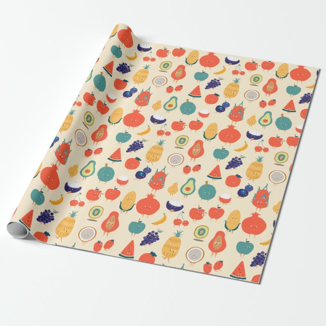 Papier Cadeau Papier à enveloppement de fruits tropicaux (Déroulé)