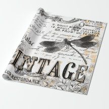 Papier à enveloppement de libellules - Vintage fra